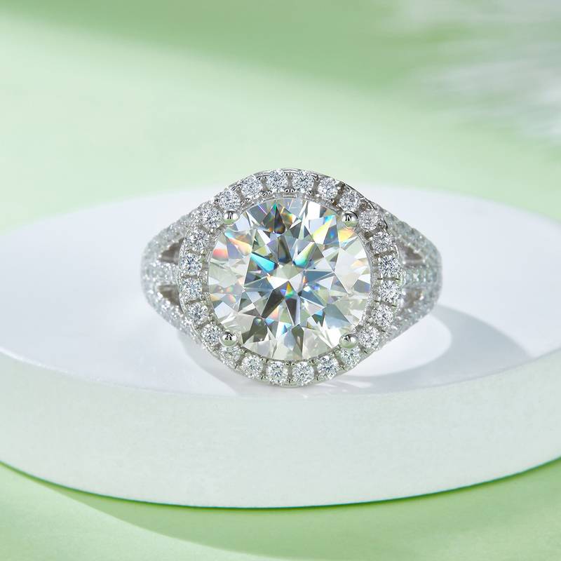 Classic圆包S925银镀白金MoissaniteWomen's Ring5.0ctD级